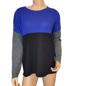 Coldwater Creek Sweater Womens Medium Black Blue Gray Colorblock‎ Merino …